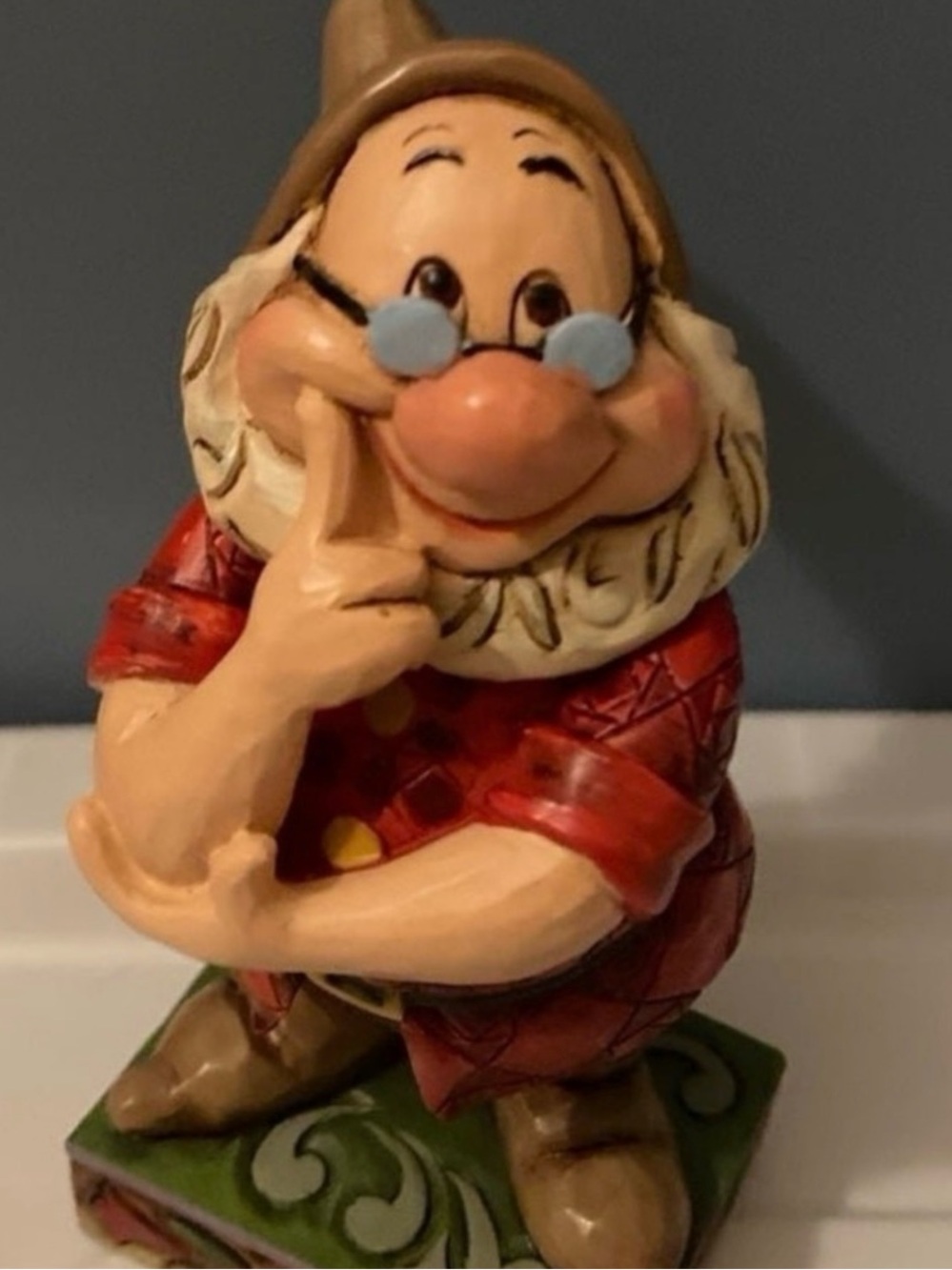Jim Shore Red Shirt Garden Gnome Figurine with Blue Glasses